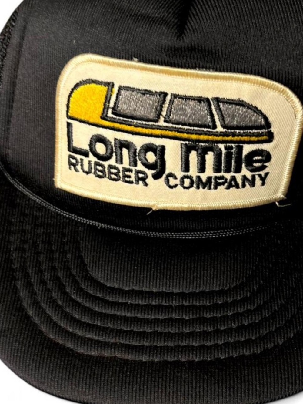 Vintage Long Mile Rubber Company Hat Trucker Snapback Black Sunbelt Made in USA